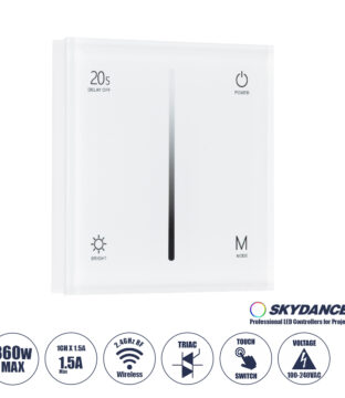 AC Smart RF 2.4Ghz & Αφής – Touch Triac Dimming AC100-240V σε AC100-240V 1 x 1.5A 360W – Max 1.5A 360W – IP20 – Λευκό Σώμα – Μ8.5 x Π8.5 x Υ3.2cm – 5 Years Warranty