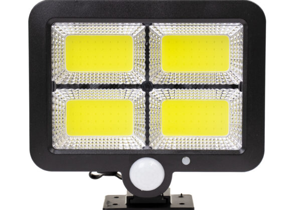 Αυτόνομος Ηλιακός Προβολέας LED 128 4 x COB 30W 1600lm με Ενσωματωμένη Μπαταρία 2400mAh - Φωτοβολταϊκό Πάνελ με Αισθητήρα Ημέρας-Νύχτας - PIR Αισθητήρα Κίνησης Αδιάβροχο IP65 Ψυχρό Λευκό 6000K