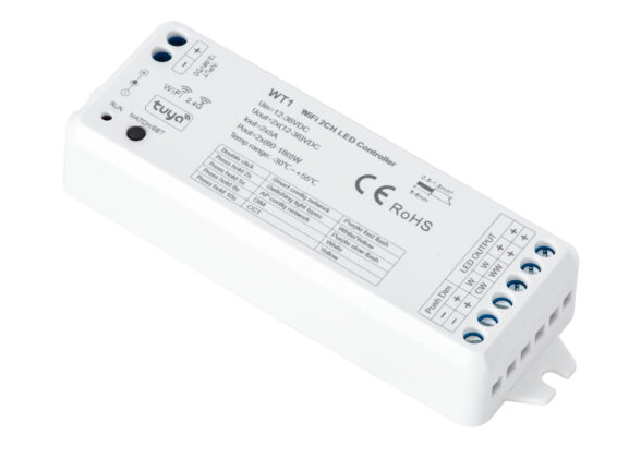 DC WiFi & RF 2.4Ghz Dimmer High Speed Controller 2 Καναλιών DC 12-36V 2 x 5A 180W - Max 10A 180W - IP20 Μ11.5 x Π3.5 x Υ2cm - 5 Years Warranty