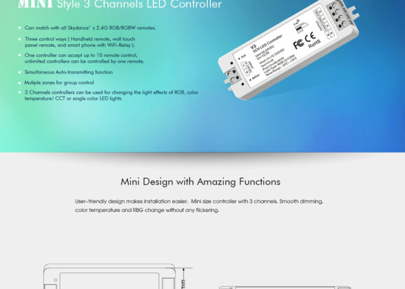 DC RF 2.4Ghz Dimmer High Speed Controller 3 Καναλιών DC 12-24V 3 x 5A 96W - Max 12A 288W - IP20 Μ10 x Π3.5 x Υ2cm - 5 Years Warranty