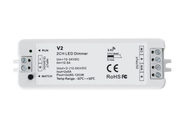 DC RF 2.4Ghz Dimmer High Speed Controller 2 Καναλιών DC 12-24V 2 x 5A 120W - Max 10.5A 252W - IP20 Μ10 x Π3.5 x Υ2cm - 5 Years Warranty