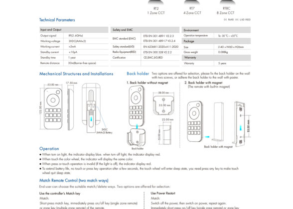 Ασύρματο Χειριστήριο Αφής RF 2.4Ghz 1 Group για όλα τα CCT SKYDANCE Controller DC 3V 2 x AAA - IP20 Μαύρο Μ12.2 x Π5.3 x Υ1.7cm - 5 Years Warranty