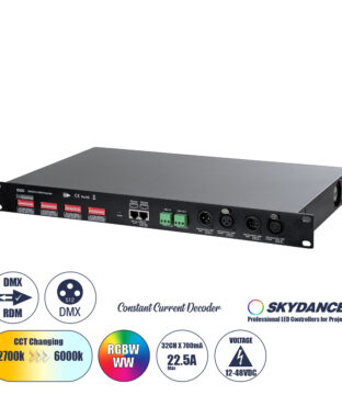 DC DMX & RDM Dimmer High Speed Controller / Constant Current Decoder 32 Καναλιών DC 12-48V 32 x 700mA 34W – Max 22.5A 1075W – IP20 Μ48 x Π26 x Υ5cm – 5 Years Warranty