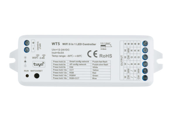 WiFi & RF 2.4Ghz Dimmer High Speed Controller 5 Καναλιών DC 12-24V 5 x 3A 72W - Max 15A 360W - IP20 Μ10 x Π4 x Υ2cm - 5 Years Warranty