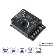 V1-K SKYDANCE DC RF 2.4Ghz Dimmer PWM Frequency Controller 1 Κανάλι DC 12-24V 1 x 20A 480W – Max 20A 480W – IP20 Μ10.7 x Π7.5 x Υ3.8cm – 5 Χρόνια Εγγύηση