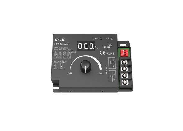 V1-K SKYDANCE DC RF 2.4Ghz Dimmer PWM Frequency Controller 1 Κανάλι DC 12-24V 1 x 20A 480W - Max 20A 480W - IP20 Μ10.7 x Π7.5 x Υ3.8cm - 5 Χρόνια Εγγύηση