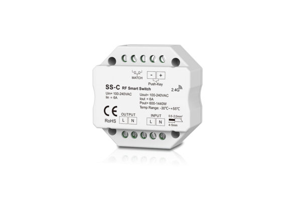 SS-C SKYDANCE AC RF 2.4Ghz & Push Switch 1 Κανάλι AC 100-240V 1 x 6A 1440W - Max 6A 1440W - IP20  Μ5.2 x Π5.2 x Υ2.6cm - 5 Χρόνια Εγγύηση