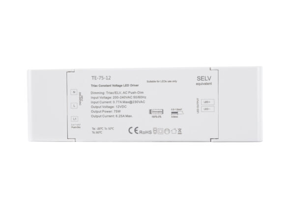 TE-75-12 SKYDANCE AC Triac Dimmer Push Dimming 1 Κανάλι AC 200-240V 1 x 6.25A 75W - Max 6.25A 75W - IP20 Μ18 x Π5.7 x Υ3cm - 5 Χρόνια Εγγύηση