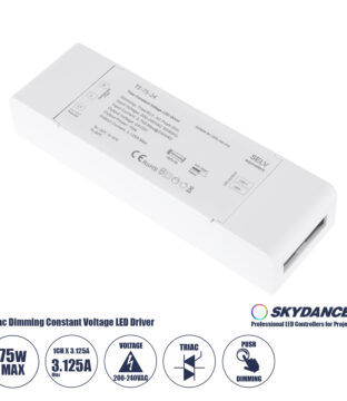 TE-75-24 SKYDANCE AC Triac Dimmer Push Dimming 1 Κανάλι AC 200-240V 1 x 3.125A 75W – Max 3.125A 75W – IP20 Μ18 x Π5.7 x Υ3cm – 5 Χρόνια Εγγύηση