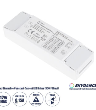 TE-12A-H SKYDANCE AC Triac Dimmable Constant Current LED Driver 1 Κανάλι AC 200-240V 1 x 0.15A 12W – Max 0.15A 12W – IP20 Μ11.1 x Π3.7 x Υ2cm – 5 Χρόνια Εγγύηση