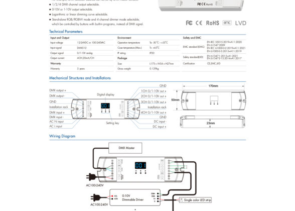 DL-L SKYDANCE AC DMX512 to 0/1-10V Converter / Decoder 4 Καναλιών - 2 Inputs DC 12-24V ή AC 100-240V - IP20  Μ17 x Π5 x Υ2.5cm - 5 Χρόνια Εγγύηση