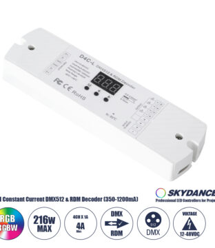 D4C-L SKYDANCE DC DMX512 Constant Current & RDM Decoder 4 Καναλιών DC 12-48V 4 x 1A 54W – Max 4A 216W – IP20  Μ17 x Π5 x Υ2.5cm – 5 Χρόνια Εγγύηση