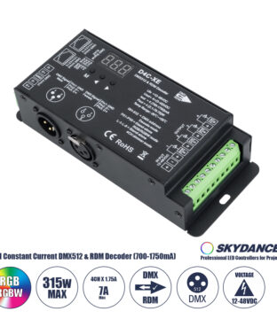 D4C-XE SKYDANCE DC DMX512 Constant Current & RDM Decoder 4 Καναλιών DC 12-48V 4 x 1.75A 315W – Max 7A 315W – IP20 Π16.5 x Π7 x Υ3.7cm – 5 Χρόνια Εγγύηση