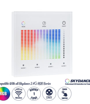 Ασύρματο DMX512 Επιτοίχιο Χειριστήριο RF 2.4Ghz 1 Group για όλα τα SKYDANCE DMX512 Controller AC 100-240V Max 0.1A – IP20 Μ8.5 x Μ8.5 x Π8.5 x Υ3.5cm – 5 Χρόνια Εγγύηση