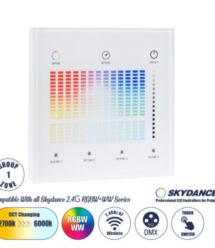 Ασύρματο DMX512 Επιτοίχιο Χειριστήριο RF 2.4Ghz 1 Group για όλα τα SKYDANCE DMX512 Controller AC 100-240V Max 0.1A – IP20 Μ8.5 x Μ8.5 x Π8.5 x Υ3.5cm – 5 Χρόνια Εγγύηση