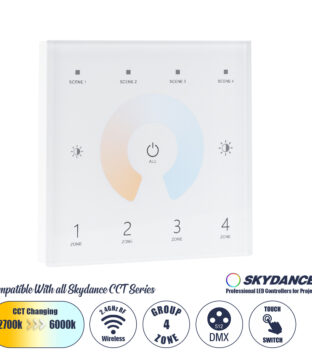 Ασύρματο DMX512 Επιτοίχιο Χειριστήριο RF 2.4Ghz 4 Group για όλα τα SKYDANCE DMX512 Controller AC 100-240V Max 0.1A – IP20  Μ8.5 x Π8.5 x Υ3.5cm – 5 Χρόνια Εγγύηση