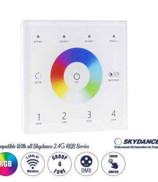 Ασύρματο DMX512 Επιτοίχιο Χειριστήριο RF 2.4Ghz 4 Group για όλα τα SKYDANCE DMX512 Controller AC 100-240V Max 0.1A – IP20  Μ8.5 x Π8.5 x Υ3.5cm – 5 Χρόνια Εγγύηση