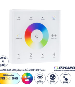 Ασύρματο DMX512 Επιτοίχιο Χειριστήριο RF 2.4Ghz 4 Group για όλα τα SKYDANCE DMX512 Controller AC 100-240V Max 0.1A – IP20 Μ8.5 x Μ8.5 x Π8.5 x Υ3.5cm – 5 Χρόνια Εγγύηση