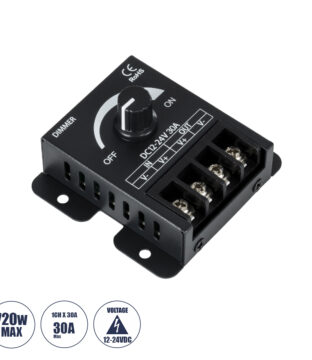 DC Dimmer High Speed Controller 1 Καναλιού DC 12-24V 1 x 30A 720W – Max 30A 720W – IP20 Μ8.5 x Π6.5 x Υ2cm – 3 Χρόνια Εγγύηση