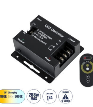 DC Dimmer High Speed Controller 2 Κανάλιων DC 12-24V 2 x 6A 288W – Max 12A 288W – IP20 Μ8.3 x Π8.3 x Υ3.2cm – 3 Χρόνια Εγγύηση