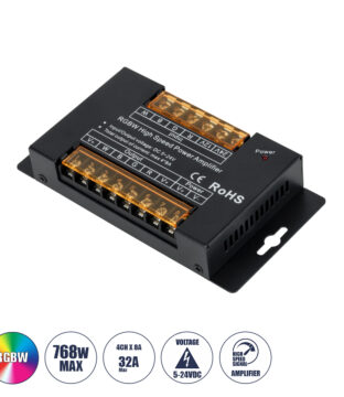 DC Power & Signal High Speed Amplifier Ενισχυτής Ισχύος & Σήματος Υψηλών Ταχυτήτων 4 Καναλιών DC 5-24V 4 x 8A 768W – Max 32A 768W – IP20 – Μ14.5 x Π7.5 x Υ2.5cm – 3 Χρόνια Εγγύηση