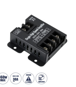 DC Power & Signal High Speed Amplifier Ενισχυτής Ισχύος & Σήματος Υψηλών Ταχυτήτων 1 Καναλιού DC 5-24V 1 x 30A 360W – Max 30A 360W – IP20 – Single Color – Μ6.3 x Π6.7 x Υ2cm – 2 Χρόνια Εγγύηση