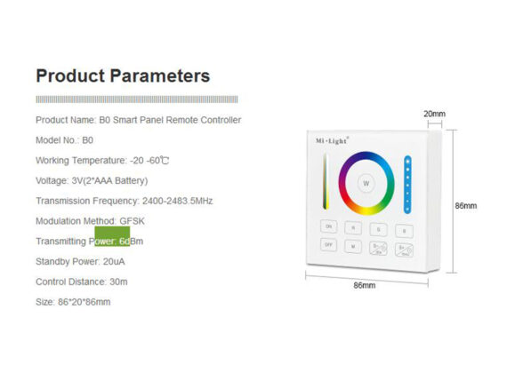 Mi-Light B0 LED RGBW+WW+CCT Smart Ασύρματο Χειριστήριο Αφής 2.4G RF Φορητό/Τοίχου με Μπαταρία για όλα τα Mi-Light Controller Box
