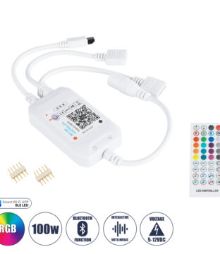 Ασύρματος Bluetooth LED RGB & Music Controller Sound Activated με Χειριστήριο IR & 2 Εξόδους RGB DC 5-24V Max 144W