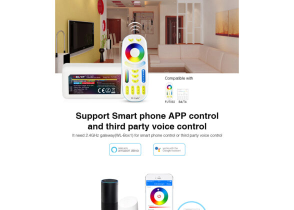 Mi-BOXER DC RF 2.4Ghz 5 in 1 High Speed Controller / Dimmer 5 Καναλιών DC 12-24V 5 x 6A 144W - Max 10A 240W - IP20 RGBW+WW - Μ8.5 x Π4.5 x Υ22cm - 5 Years Warranty