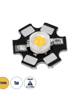 High Power Star LED – Υψηλής Ισχύος Star LED 1W DC 3.2V Θερμό Λευκό 2700K Φ2 x Υ0.6cm – 2 Χρόνια Εγγύηση