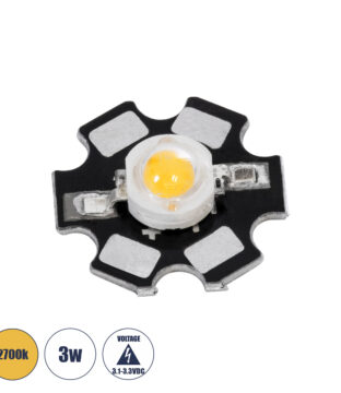 High Power Star LED – Υψηλής Ισχύος Star LED 3W DC 3.2V Θερμό Λευκό 2700K Φ2 x Υ0.6cm – 2 Χρόνια Εγγύηση