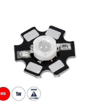 High Power Star LED – Υψηλής Ισχύος Star LED 1W DC 3.2V Κόκκινο Φ2 x Υ0.6cm – 2 Χρόνια Εγγύηση