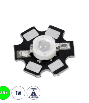 High Power Star LED – Υψηλής Ισχύος Star LED 1W DC 3.2V Πράσινο Φ2 x Υ0.6cm – 2 Χρόνια Εγγύηση