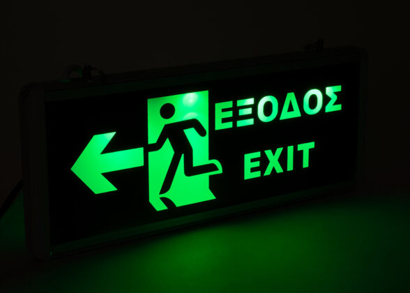 Κρεμαστό Φωτιστικό Ένδειξης ΕΞΟΔΟΣ - EXIT RUN ARROW LED 1W AC 220-240V Διπλής Όψης με Επαναφορτιζόμενη Μπαταρία 350mAh - 120 Λεπτά Αυτονομία - IP20 - Σώμα Αλουμινίου - Μ34.5 x Π14 x Υ2.3cm - Πράσινο