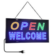 Φωτιστικό Ταμπέλα LED Σήμανσης OPEN WELCOME με Πρίζα AC 230V Μ48xΠ25xΥ2cm