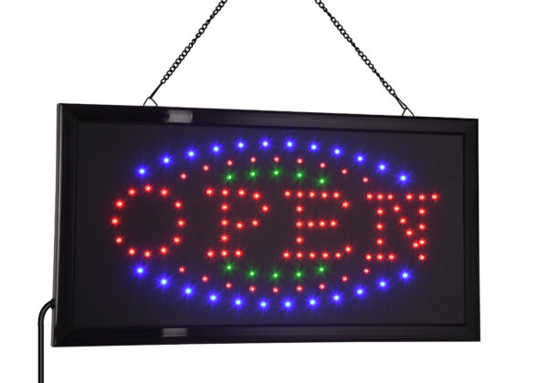 Φωτιστικό Ταμπέλα LED Σήμανσης OPEN με Πρίζα AC 230V Μ48xΠ25xΥ2cm