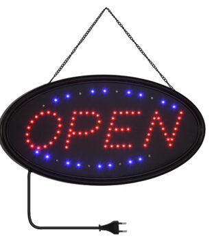 Φωτιστικό Ταμπέλα LED Σήμανσης OPEN με Πρίζα AC 230V Μ47.5xΠ24.5xΥ2.5cm