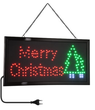 Φωτιστικό Ταμπέλα LED Σήμανσης MERRY CHRISTMAS WITH TREE με Πρίζα AC 230V Μ48xΠ25xΥ2cm