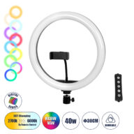 Professional Digital Ring Light Φ30cm LED SMD 40W 4000lm 180° DC 5V με Καλώδιο Τροφοδοσίας USB – Ενσωματωμένο Χειριστήριο Εναλλαγής Χρωμάτων & 1 Βάση Τηλεφώνου – Πολύχρωμο RGBW+WW Dimmable