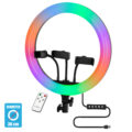 Professional Digital Ring Light Φ36cm LED SMD 50W 5000lm 180° DC 5V με Καλώδιο Τροφοδοσίας USB - Ενσωματωμένο και Ασύρματο Χειριστήριο RF 2.4Ghz Εναλλαγής Χρωμάτων & 3 Βάσεις Τηλεφώνου - Πολύχρωμο RGBW+WW Dimmable