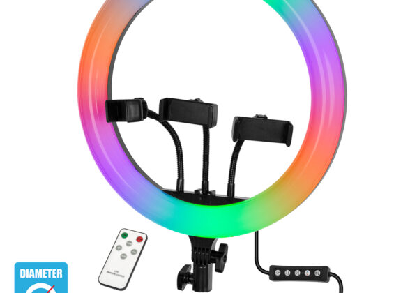 Professional Digital Ring Light Φ36cm LED SMD 50W 5000lm 180° DC 5V με Καλώδιο Τροφοδοσίας USB - Ενσωματωμένο και Ασύρματο Χειριστήριο RF 2.4Ghz Εναλλαγής Χρωμάτων & 3 Βάσεις Τηλεφώνου - Πολύχρωμο RGBW+WW Dimmable