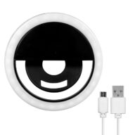 Selfie Ring Light LED SMD 2W 200 lm Μαύρο Σώμα με Ενσωματωμένη Επαναφορτιζόμενη Μπαταρία 500mAh & Καλώδιο Φόρτισης Micro USB Ψυχρό Λευκό 6000 K για Κινητό Τηλέφωνο και Tablet Φ8.5 x Υ2.5cm