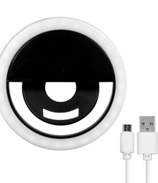 Selfie Ring Light LED SMD 2W 200 lm Μαύρο Σώμα με Ενσωματωμένη Επαναφορτιζόμενη Μπαταρία 500mAh & Καλώδιο Φόρτισης Micro USB Ψυχρό Λευκό 6000 K για Κινητό Τηλέφωνο και Tablet Φ8.5 x Υ2.5cm