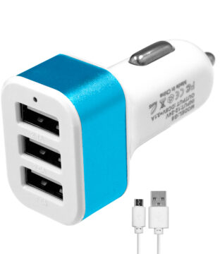 Μπλε Φορτιστής Αυτοκινήτου DC 12-24V με 3 Εξόδους USB DC 5V Max 3.1A 20W και Καλώδιο USB σε Type-C