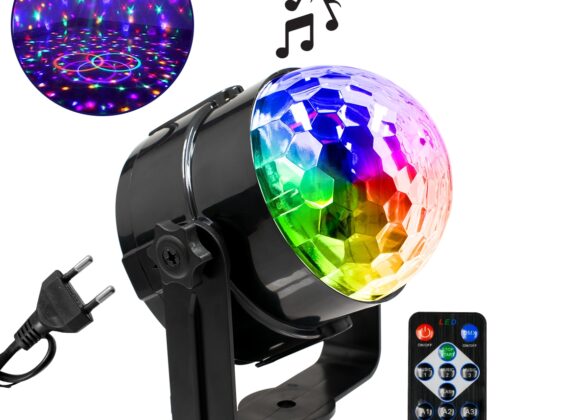 LED Party Disco Μπάλα με Περιστρεφόμενα Φωτορυθμικά Εφέ Πολύχρωμη RGB 15W με Sound Control Activated Εφέ και με Ασύρματο Χειριστήριο AC 230V IP20 Μ11 x Π8.6 x Υ13cm