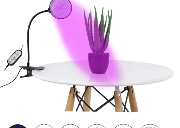 Grow Light Full Spectrum LED Φωτιστικό Ανάπτυξης Φυτών Γλάστρας με 1 Κινούμενη Κεφαλή & Βάση Clip SMD 2835 5W 160° DC 5V IP20 με Dimmer & Timer Εσωτερικού Χώρου για Κάλυψη Επιφάνειας 0.6m x 0.6m Πλήρους Φάσματος Φωτισμού