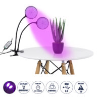 Grow Light Full Spectrum LED Φωτιστικό Ανάπτυξης Φυτών Γλάστρας με 2 Κινούμενες Κεφαλές & Βάση Clip SMD 2835 10W 160° DC 5V IP20 με Dimmer & Timer Εσωτερικού Χώρου για Κάλυψη Επιφάνειας 0.6m x 0.6m Πλήρους Φάσματος Φωτισμού