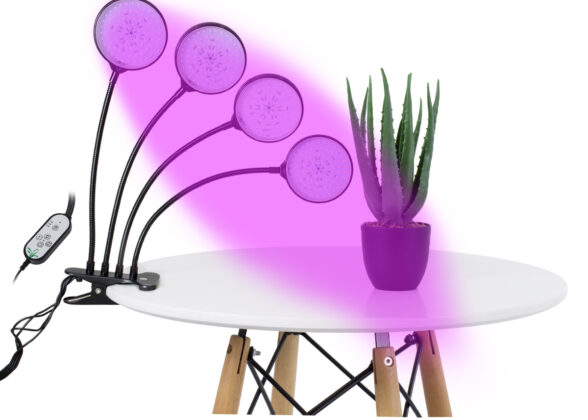 Grow Light Full Spectrum LED Φωτιστικό Ανάπτυξης Φυτών Γλάστρας με 4 Κινούμενες Κεφαλές & Βάση Clip SMD 2835 20W 160° DC 5V IP20 με Dimmer & Timer Εσωτερικού Χώρου για Κάλυψη Επιφάνειας 1m x 1m Πλήρους Φάσματος Φωτισμού