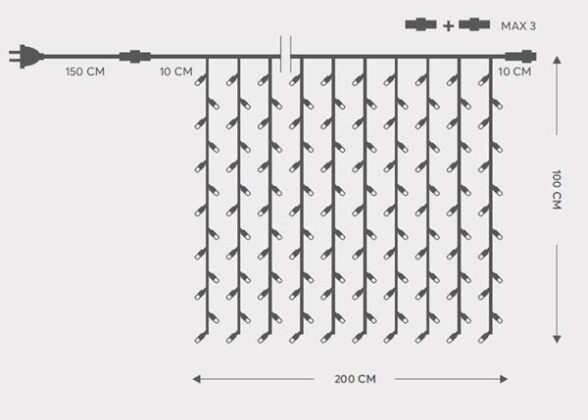 ΚΟΥΡΤΙΝΑ, 200 LED 5mm, 230V, ΕΠΕΚΤΑΣΗ ΕΩΣ 5, ΠΡΟΕΚΤΑΣΗ ΠΑΡΟΧΗΣ 150cm, ΠΡΑΣΙΝΟ  ΚΑΛΩΔΙΟ, ΚΑΟΥΤΣΟΥΚ, ΛΕΥΚΟ LED, 200x100cm, ΙΡ65