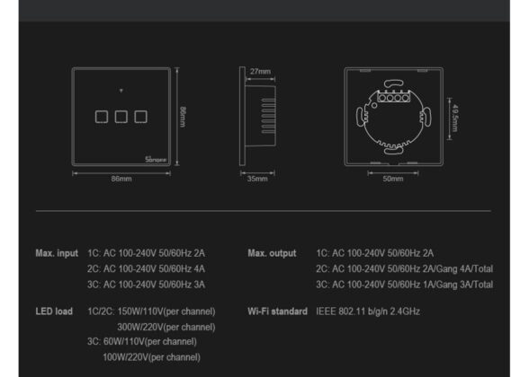 SONOFF T3EU2C-TX-EU-R2 - Wi-Fi Smart Wall Touch Button Switch 2 Way TX GR Series